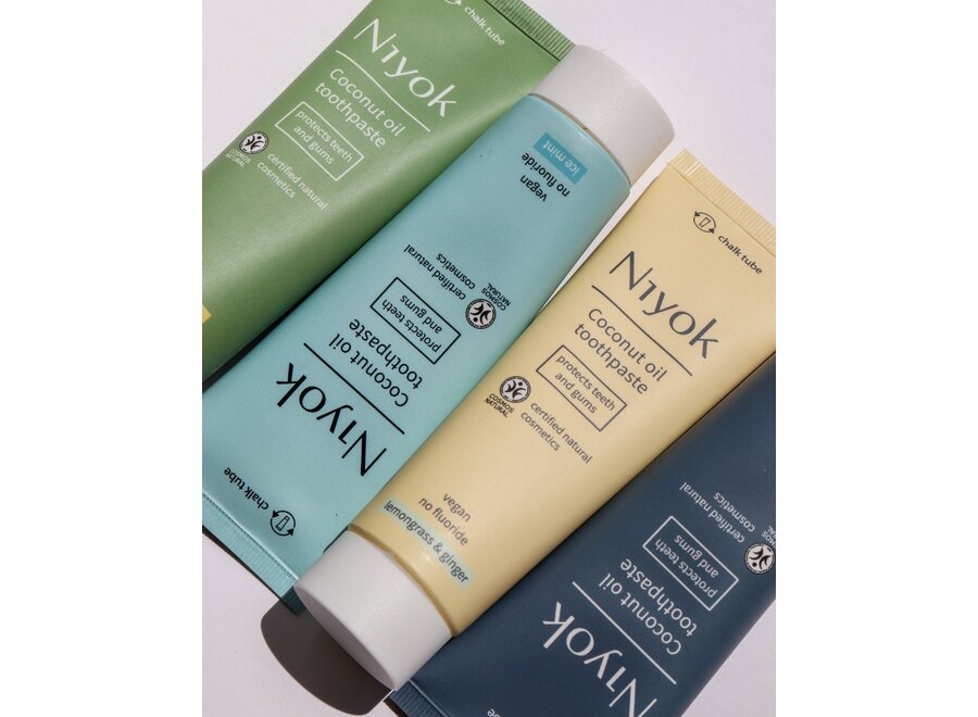 Variety Pack Bliss: 3x Niyok Coconut Oil Toothpaste in Peppermint & Lemon, Spearmint, and Ice Mint