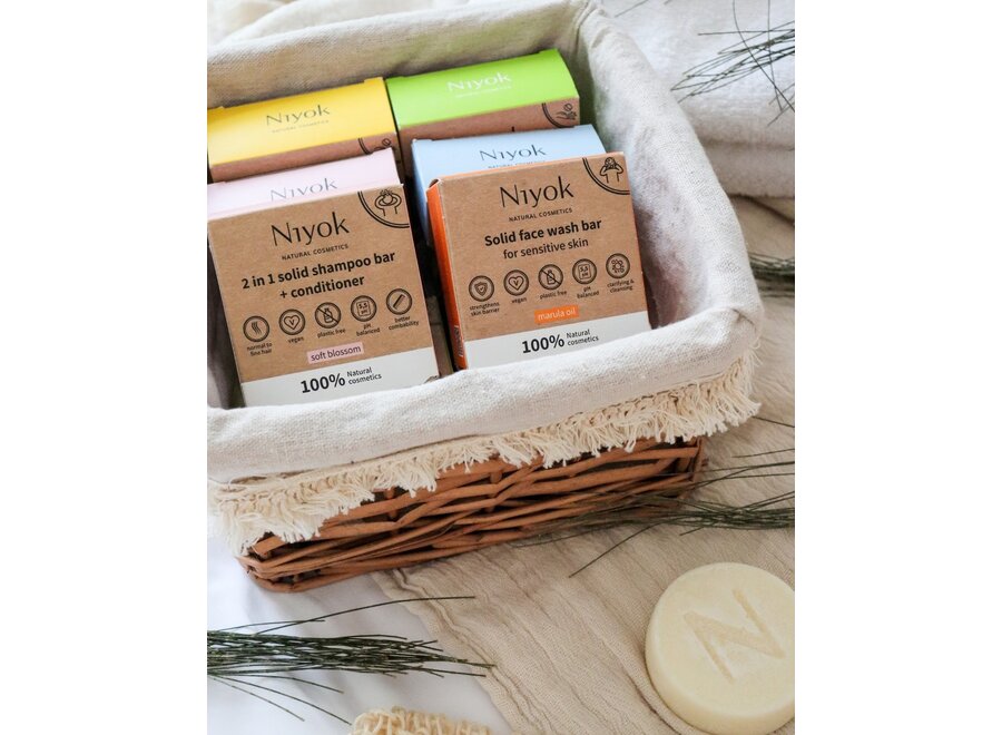 Light Ocean Serenity Set: Niyok Natural Deodorant, Shower Bar, Sensitive Moisturizer, and Sisal Bag