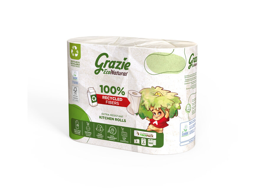 Grazie Natural 2-laags keukenrol - recycled drankkarton - Bleekvrij