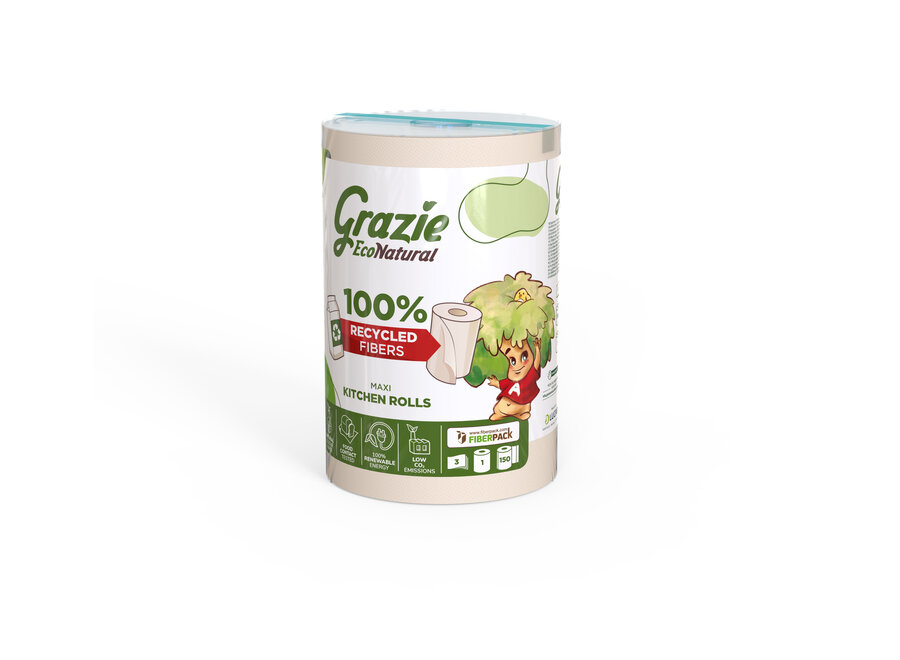 Grazie Natural 3-ply kitchen roll | recycled cardboard