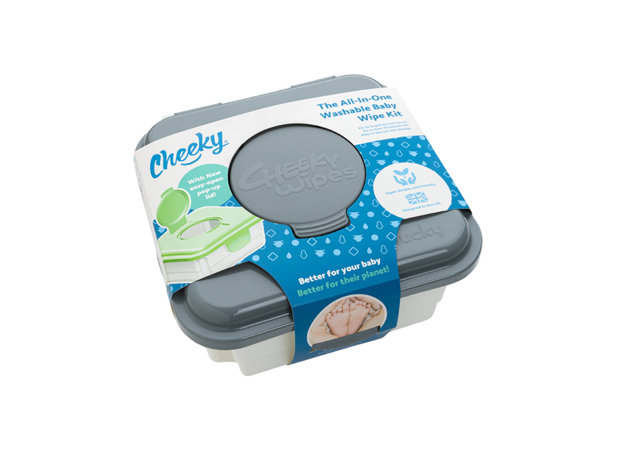 Cheeky Wipes Premium Kit Tout-en-Un Coton Bio - Lingettes Bébé Lavables - Boîte Grise - Blanches ou Arc-en-ciel
