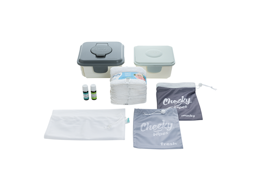 Premium-All-in-One-Set aus Bio-Baumwolle – waschbare Babytücher – graue Box