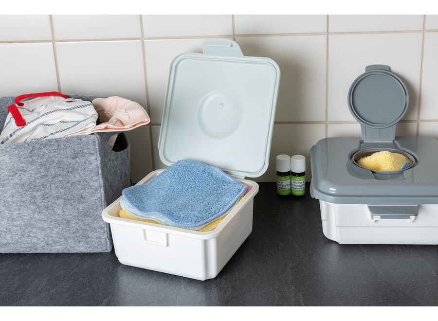 Cheeky Wipes Premium All-in-One Set aus Bio-Baumwolle – Waschbare Babytücher – Graue Box – Weiß oder Regenbogenfarben