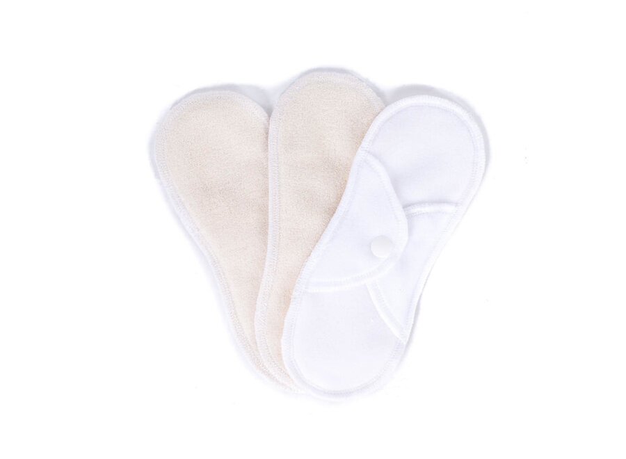 Washable sanitary towels with press studs - white or black - 3 pieces
