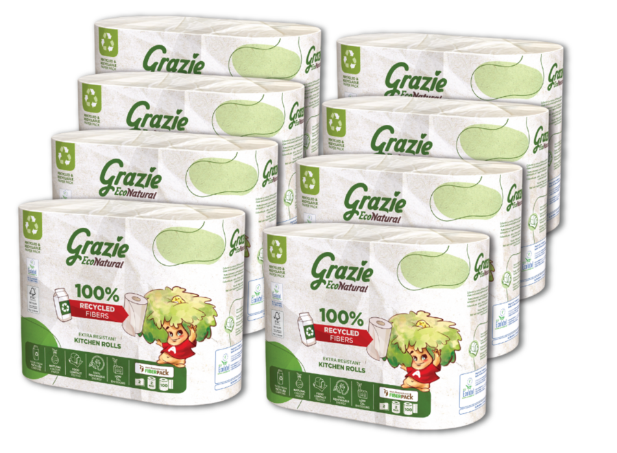 Grazie Natural 2-laags keukenrol - 2 rollen - recycled drankkarton - Bleekvrij