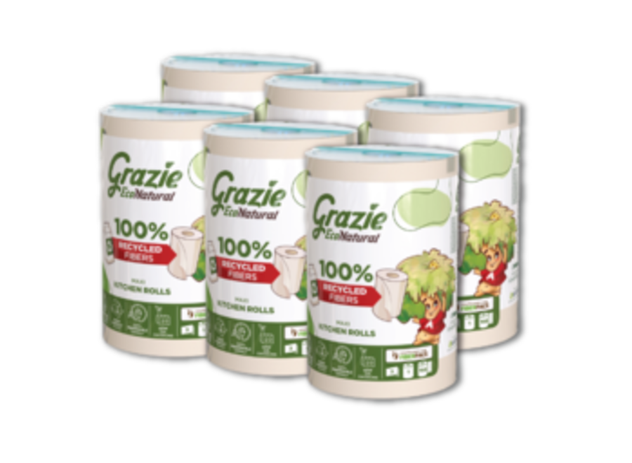 Grazie Natural 3-laags keukenrol | recycled karton