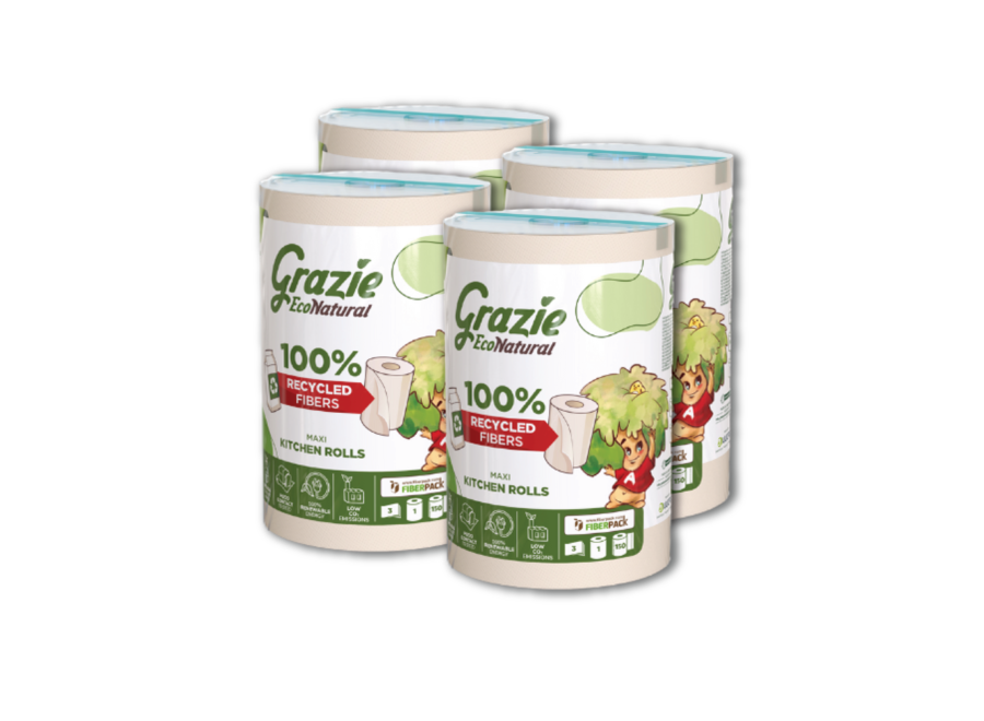 Grazie Natural 3-ply kitchen roll | recycled cardboard