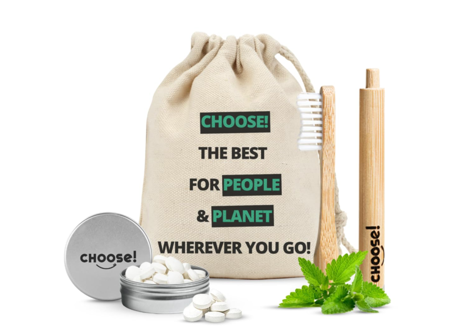 CHOOSE! - Travel Kit - Nachhaltige Zahnpflege für Unterwegs - 14 Tabletten - Frei von Mikroplastik - Vegan und glutenfrei