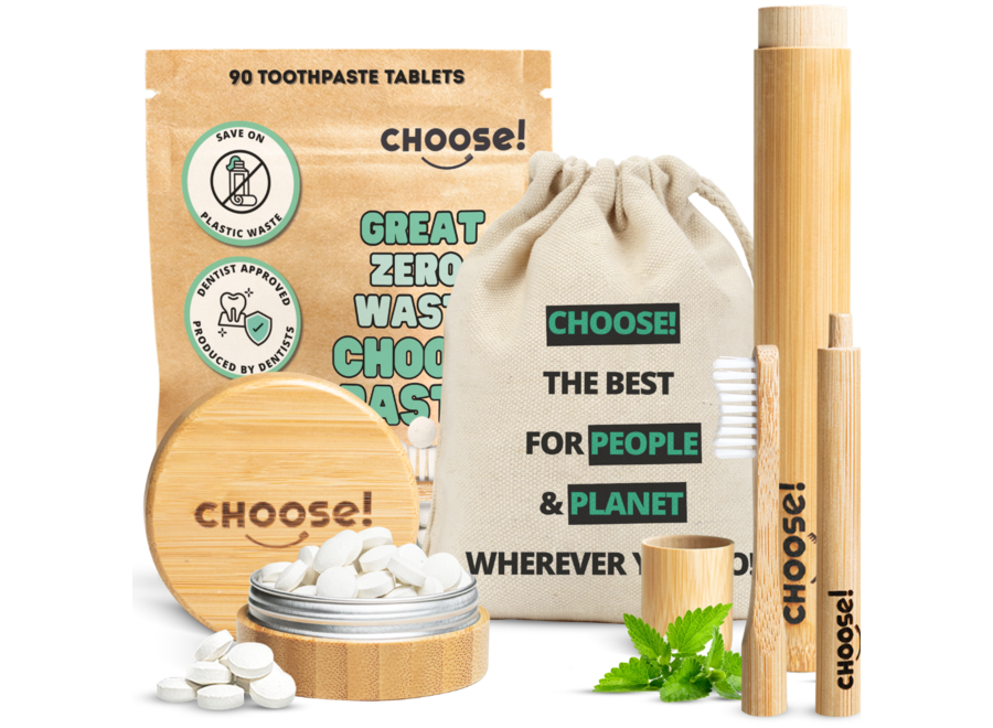 CHOOSE! - Travel Kit - Nachhaltige Zahnpflege für Unterwegs - 14 Tabletten - Frei von Mikroplastik - Vegan und glutenfrei