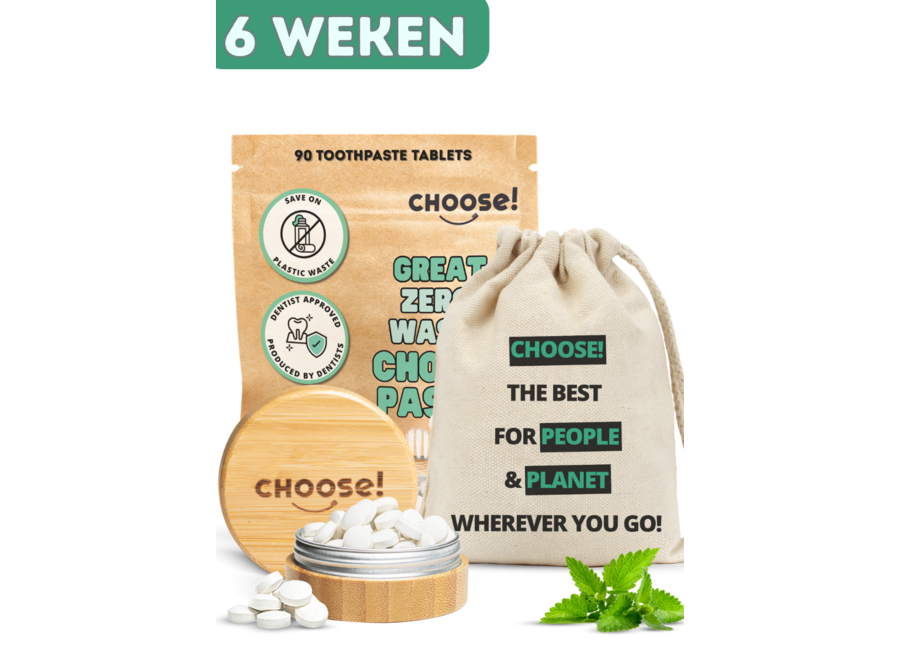 CHOOSE! Kit de démarrage - Tablettes de dentifrice avec pot en bambou  | Écologique et sans plastique