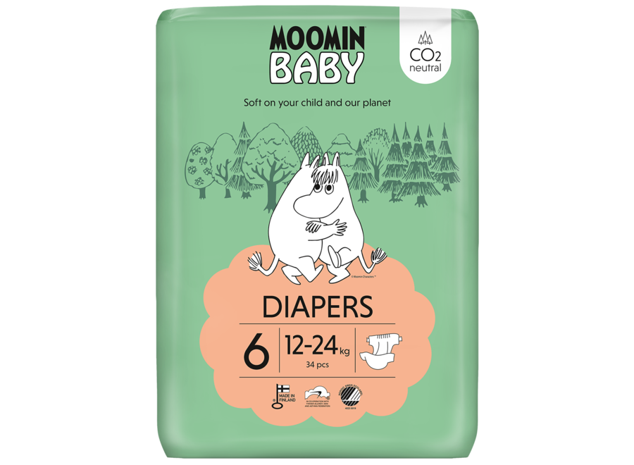 Moomin - Baby Eco  windeln - Maat 6 - 12 bis 24 kg - Nachhaltige Materialien - Dermatologisch getestet