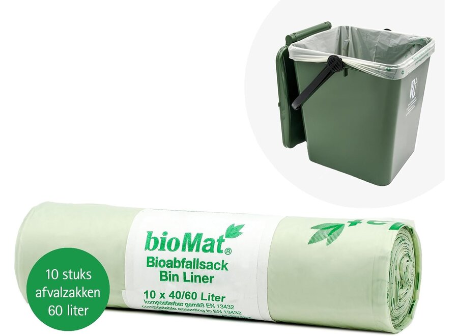 BioMat - Kompostierbare Müllsäcke - 40/60 Liter - 1 Rolle - Umweltfreundliche Alternative - Zertifiziert nach EN 13432