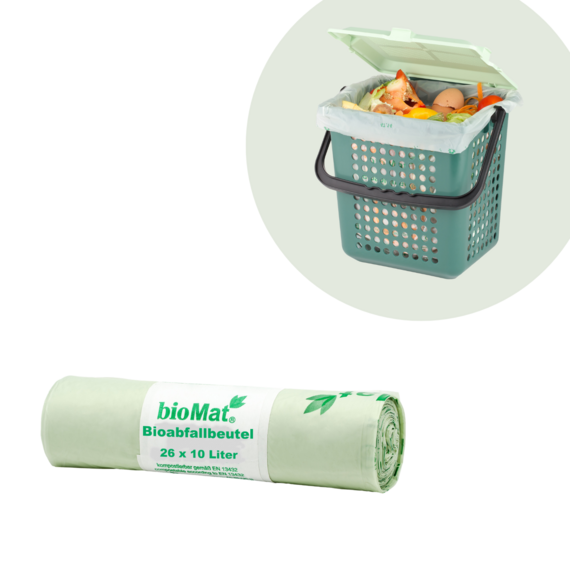 BioMat AirBox Poubelle à Compost Cuisine 7L – Sans Odeur Avec 80 Sacs Papier Compostables, Made In Germany