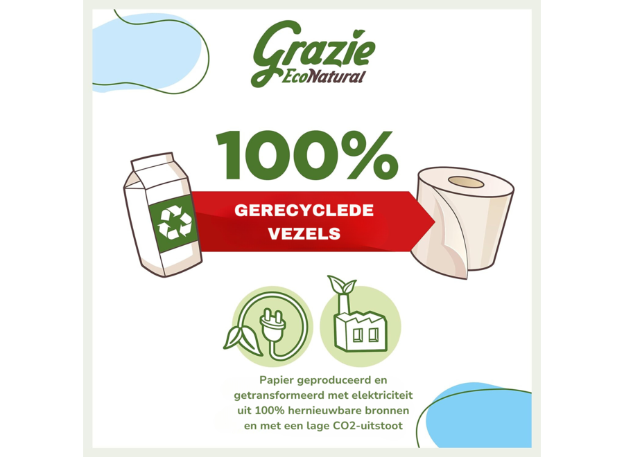 Grazie - Natur 2-lagige Küchenrolle - 2 Rollen - recycelter Getränke-Karton - Bleachfrei - Umweltfreundlich - Hochwertige Qualität