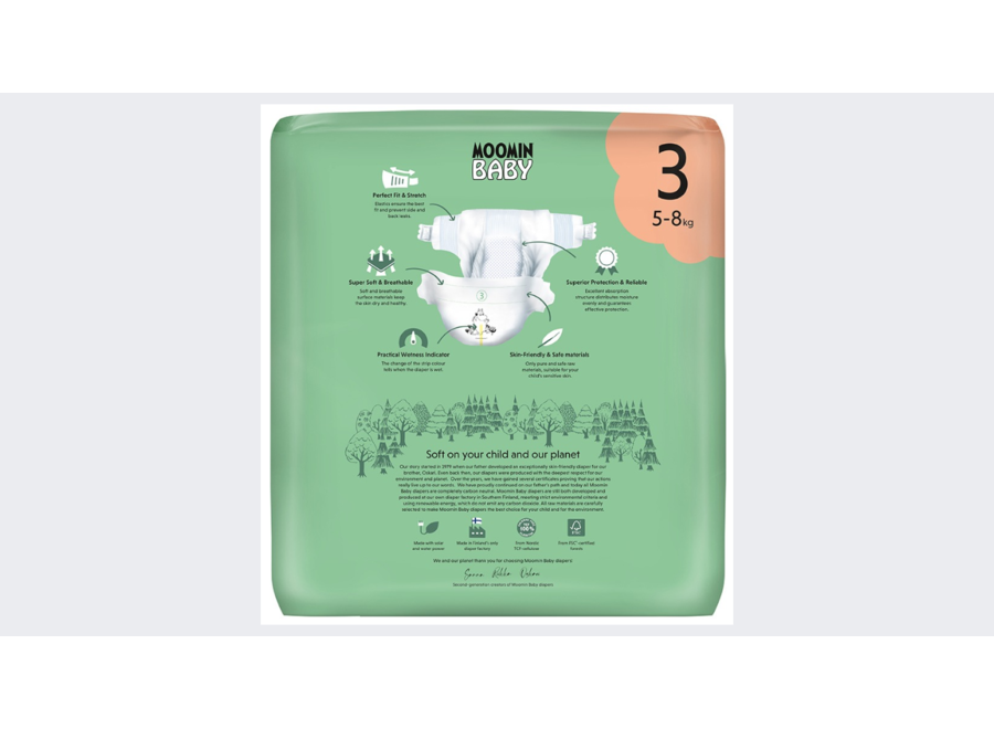Couches écologiques Moomin Baby - Taille 3 - 5 à 8 kg - Pack économique