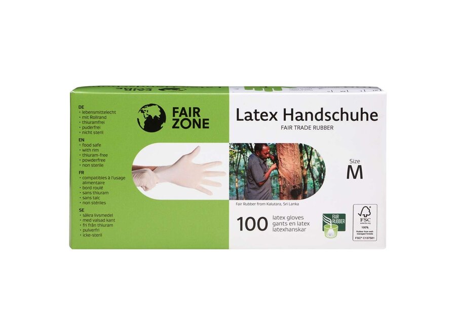 Fairzone latex Handschoenen van Natuurrubber - 100 stuks - Fairtrade natuurrubber - 100% biologisch afbreekbaar