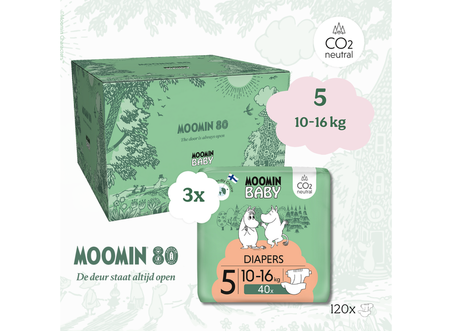 Moomin Baby - Eco Einwegwindeln - Größe 5 - 10 bis 16 kg - Vorteilspackung - Hochwertige Materialien - Umweltfreundlich
