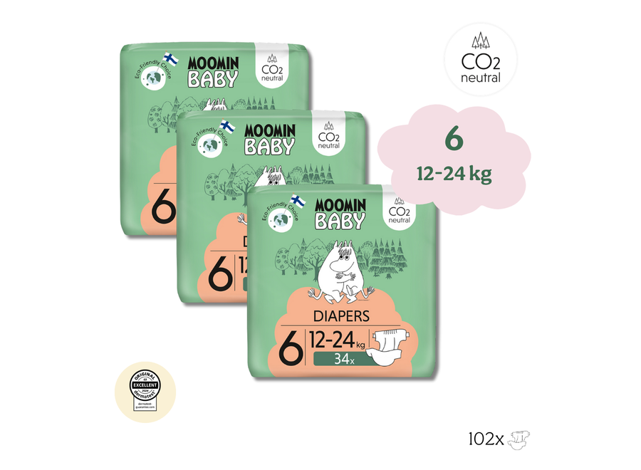 Moomin Baby - Eco windeln - Größe 6 - 12-24 kg - Vorteilspackung - 100% nachhaltig - dermatologisch getestet