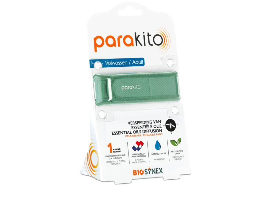 Bracelet anti-moustiques rechargeable Parakito - Adulte - Protection à base de plantes - Rechargeable - Innovant