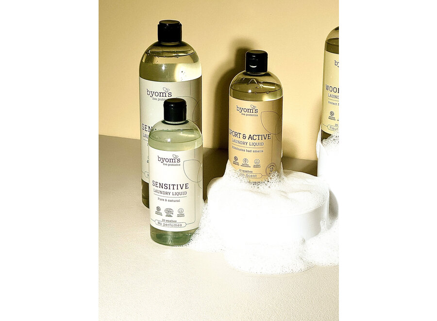 Byoms - Lessive liquide probiotique - Sport et actif - Parfum frais - 25 lavages