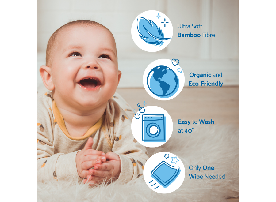 Cheeky Wipes Premium All-in-One Set Bambus – Waschbare Babytücher – Graue Box – Weiß oder Regenbogenfarben