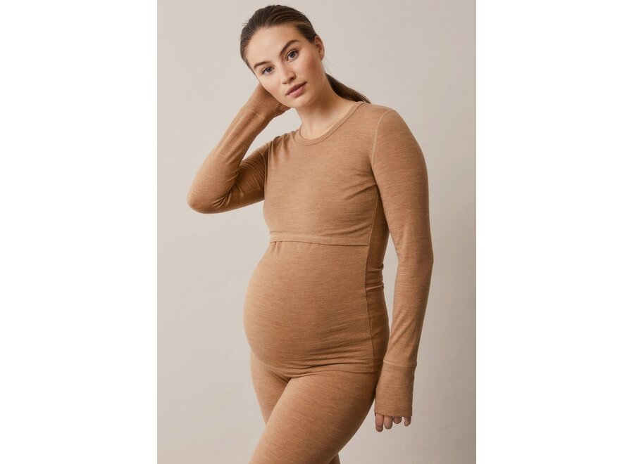 Boob Design - Stillshirt aus Merinowolle mit langen Ärmeln - Braunmeliert