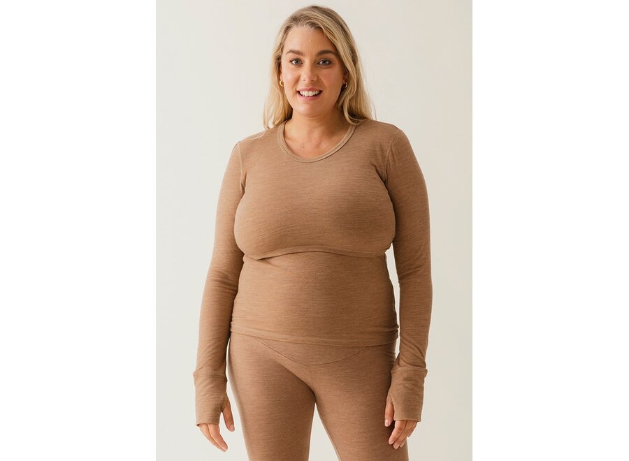 Boob Design - Stillshirt aus Merinowolle mit langen Ärmeln - Braunmeliert