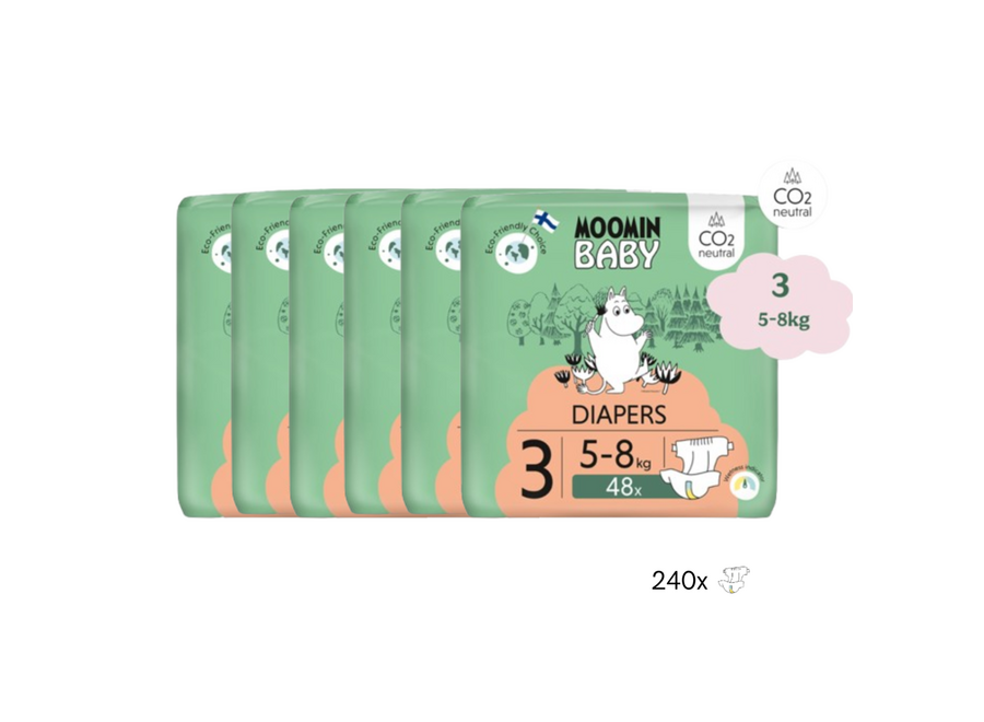 Moomin Baby Eco Disposable Diapers - Monthly Box 240 Pieces - Size 3 - 5 to 8 kg