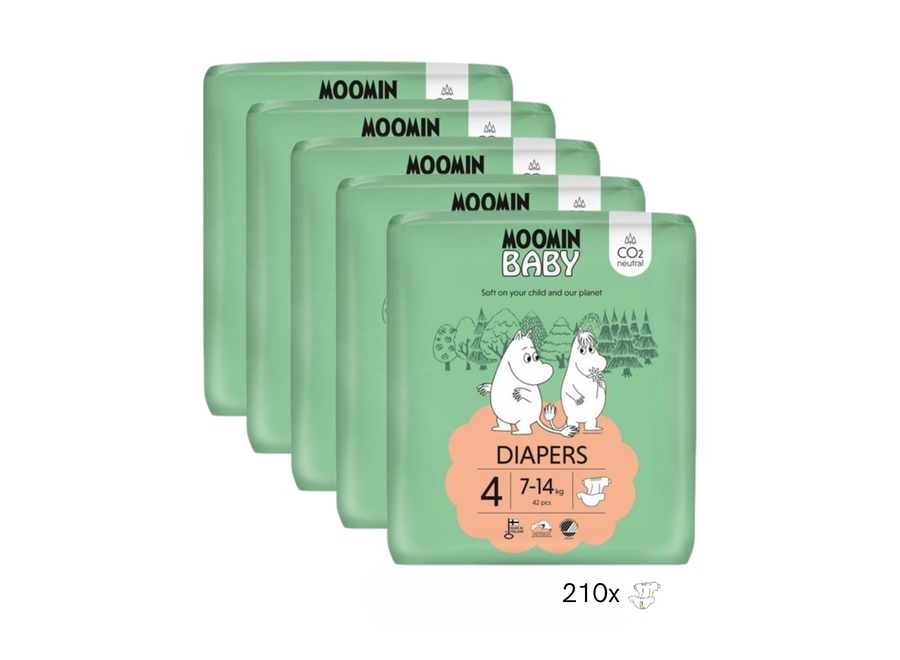 Moomin Baby Eco Diapers - Size 4 - 7 to 14 kg - Monthly Box 210 pieces