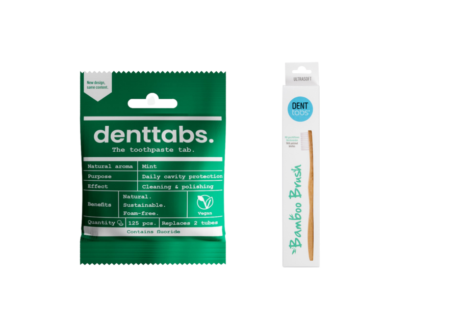 Comprimés de dentifrice - Menthe - Avec fluor + Brosses à dents en bambou - Extra douce