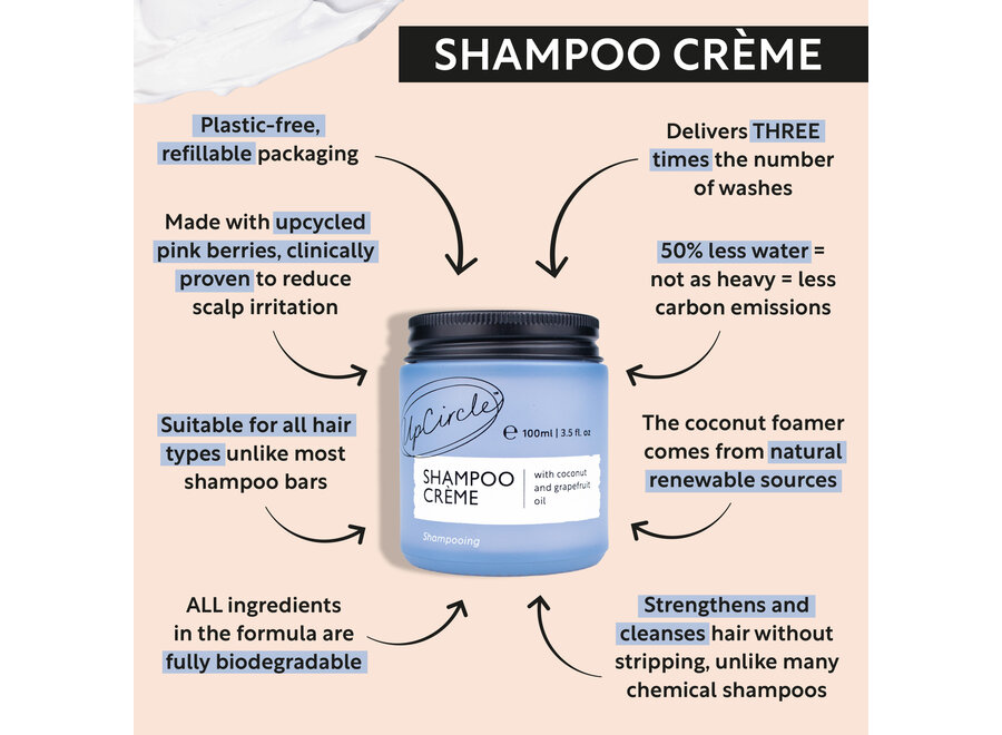 UpCircle - Shampoo Crème - Überbleibende rosa Beeren - Kokosnuss & Grapefruit Öl - 100 ML - 100% natürliche Formel - für alle Haartypen geeignet