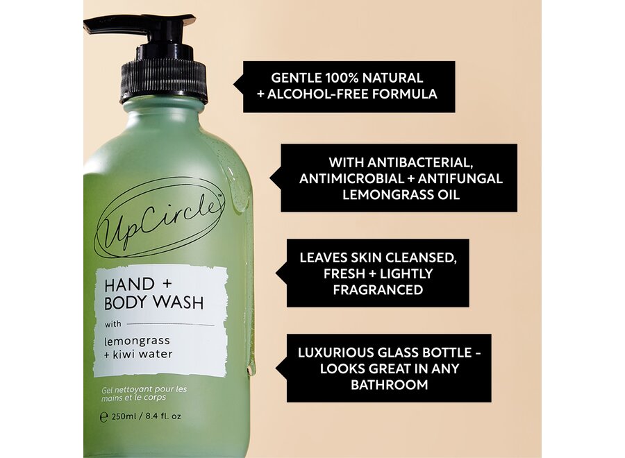 UpCircle - Hand + Body Wash - Upcycled Kiwiwater - Citroengras - 250 ML - 100% natürliche Inhaltsstoffe - Vegan und tierversuchsfrei