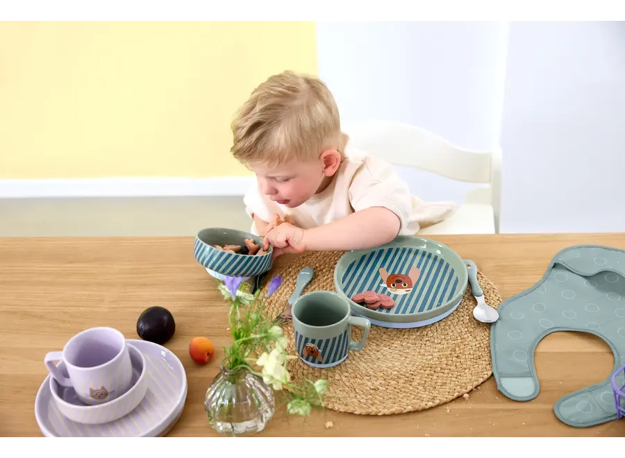 Servies set porselein/silicone - 3-delig - Hond/Kat