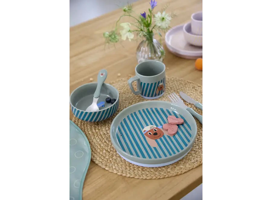 Dish Set Porcelain/Silicone - 3pcs - Dog/Cat