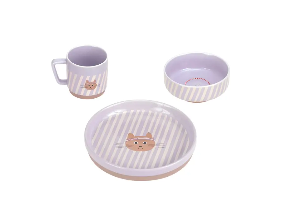 Dish Set Porcelain/Silicone - 3pcs - Dog/Cat