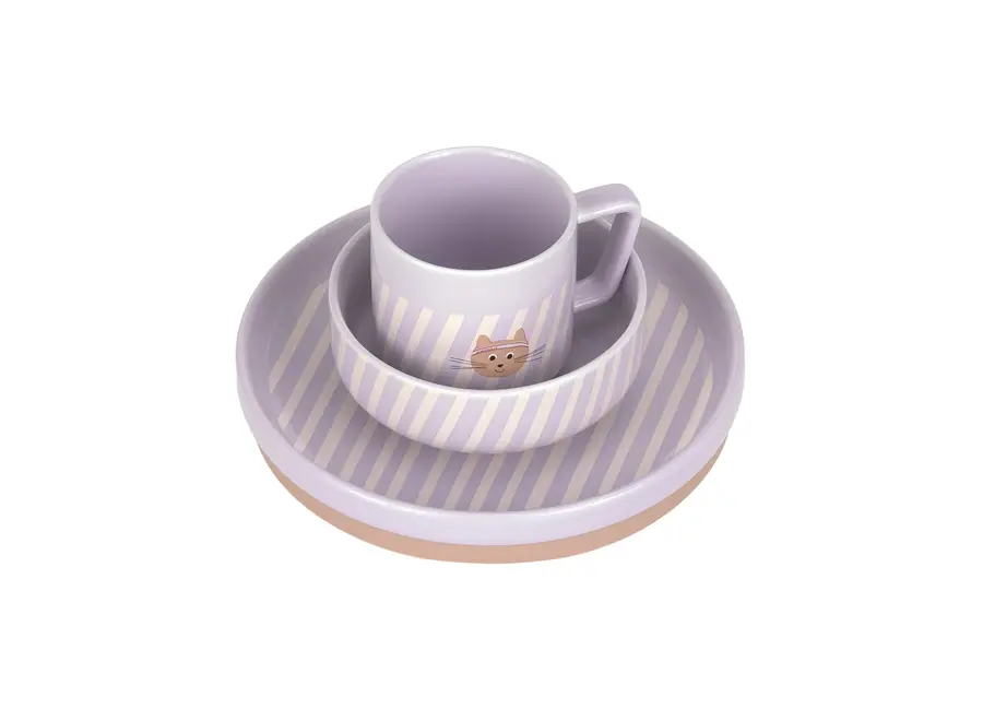 Dish Set Porcelain/Silicone - 3pcs - Dog/Cat
