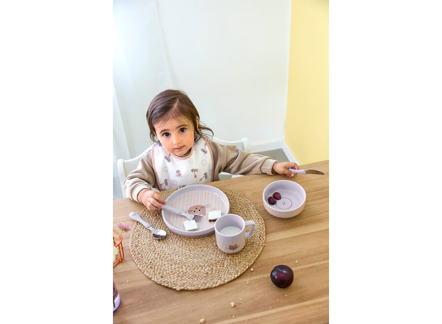 Coffret cadeau écoresponsable - Chatons - Bavoirs, assiette et couverts