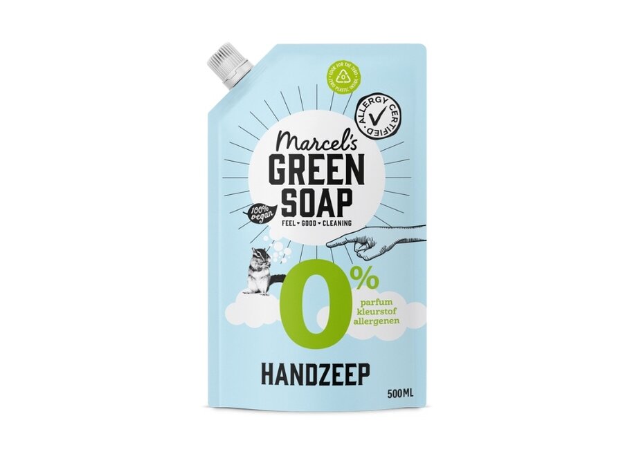 - Fragrance-free hand soap - 250-500ml - Recycled bottle - Hydration and softness