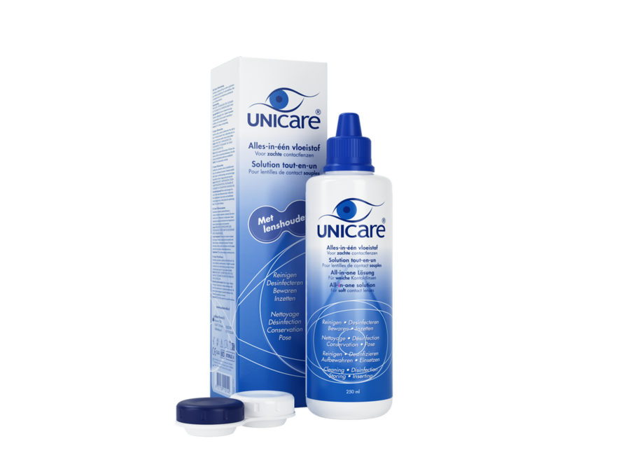 Unicare - Solution tout-en-un pour lentilles souples 250 ml + étui à lentilles