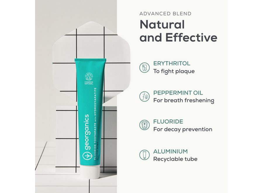 - Fluoride toothpaste with hydroxyapatite - 75ml - With fluoride against cavities - Eco-friendly packaging