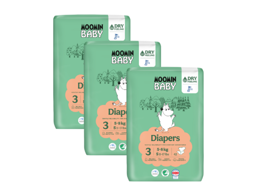 Moomin Baby - Öko Windeln - Größe 3 - 5 bis 8 kg - Umweltfreundlich - Hautfreundlich