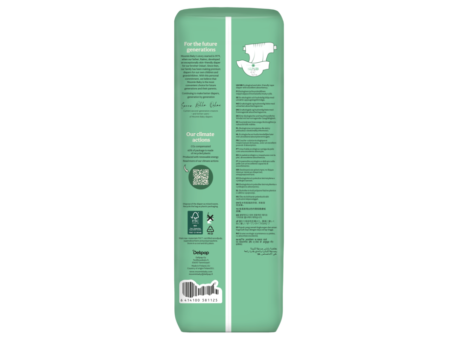 Moomin Baby Eco  windeln - Maat 4 - 7 bis 14 kg - 100% erneuerbare Materialien - dermatologisch getestet