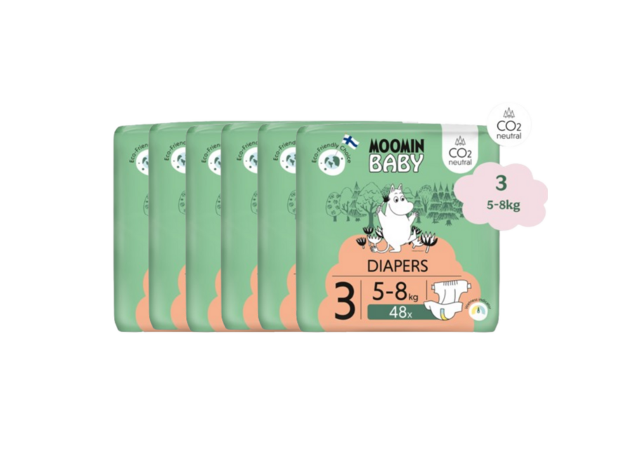 Couches jetables écologiques Moomin Baby - Boîte mensuelle de 210 couches - Taille 3 - 5 à 8 kg