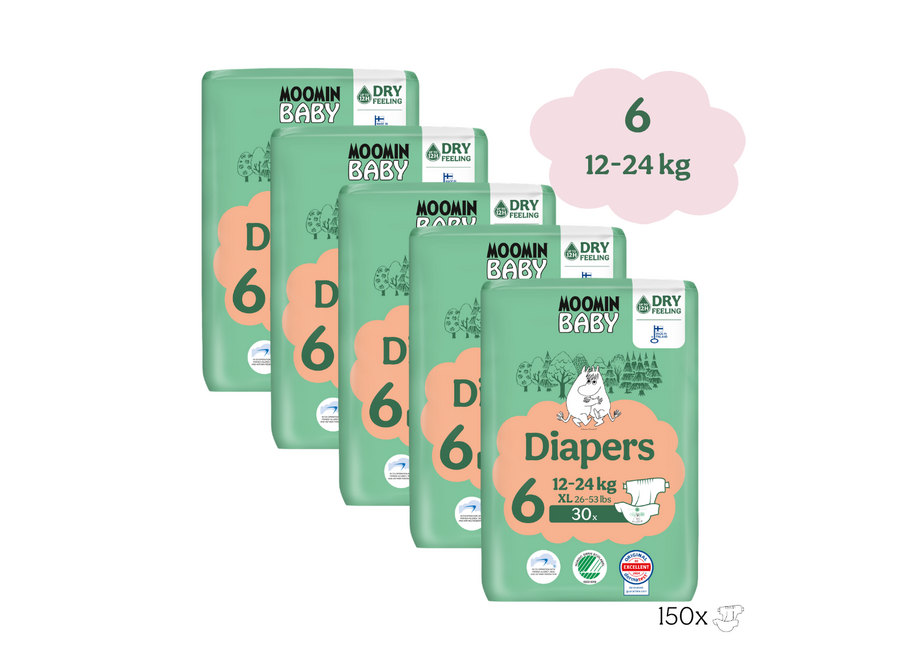 Moomin Baby Eco Disposable Diapers - Monthly Box 150 Pieces - Size 6
