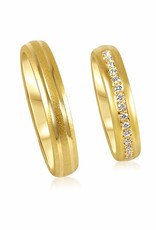 18kt  yellow gold wedding rings with matt and shiny finish with 0.13 ct diamonds