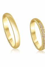 18kt yellow gold wedding rings with shiny finish with  0.18 ct diamonds