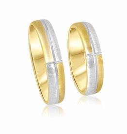 18 karat white and yellow gold wedding rings with matt finish