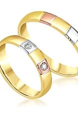 18 karat white and yellow and rose gold wedding rings with matt and shiny finish with 0.06 ct diamonds
