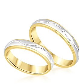 18 karat white and yellow gold wedding rings with matt and shiny finish