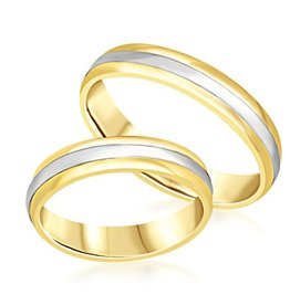 18 karat white and yellow gold wedding rings with matt and shiny finish